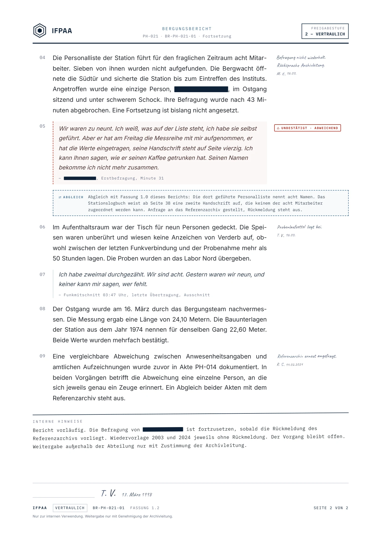 Bergungsbericht BR-PH-021-01, Seite 2 von 2