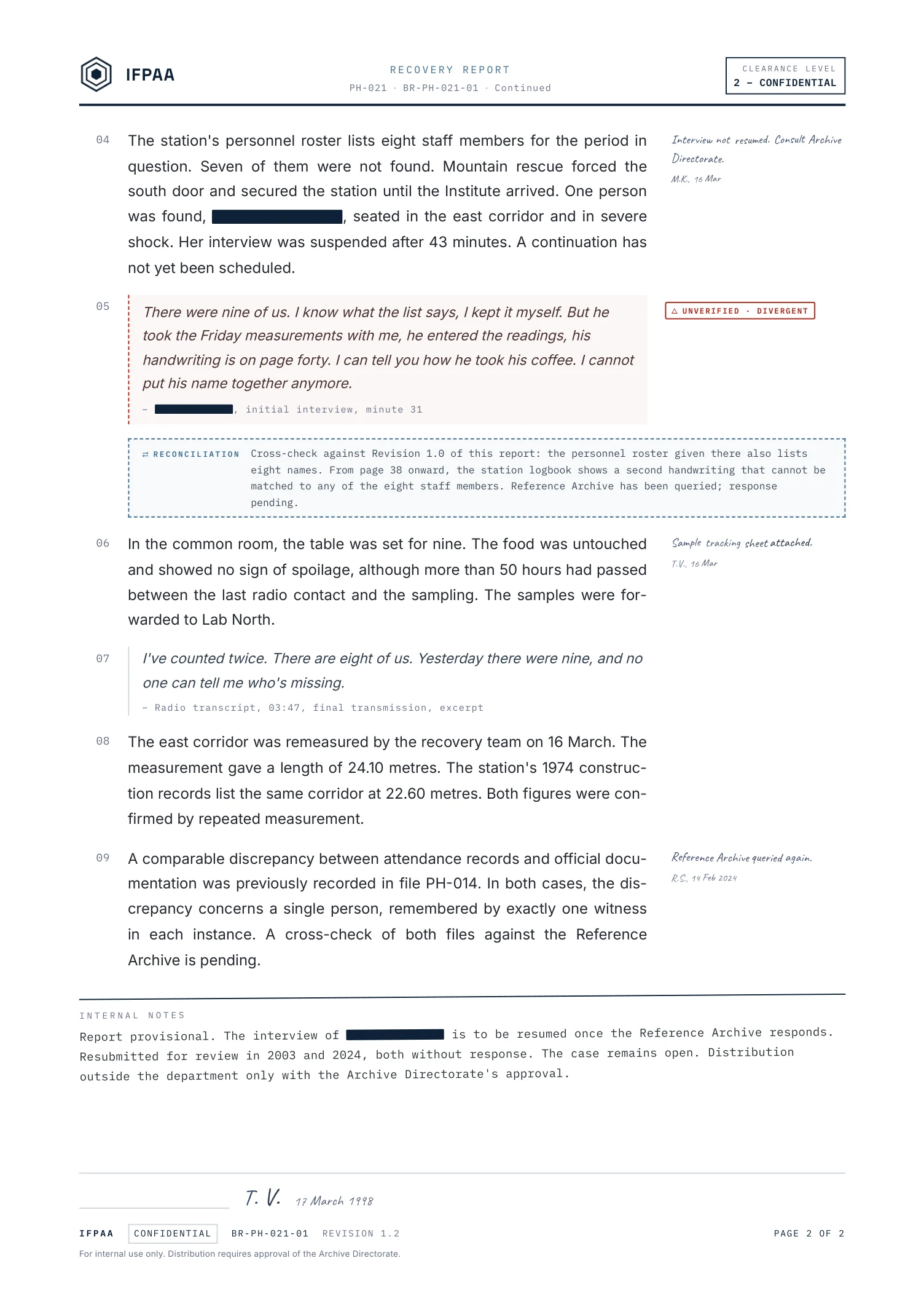 Recovery report BR-PH-021-01, page 2 of 2